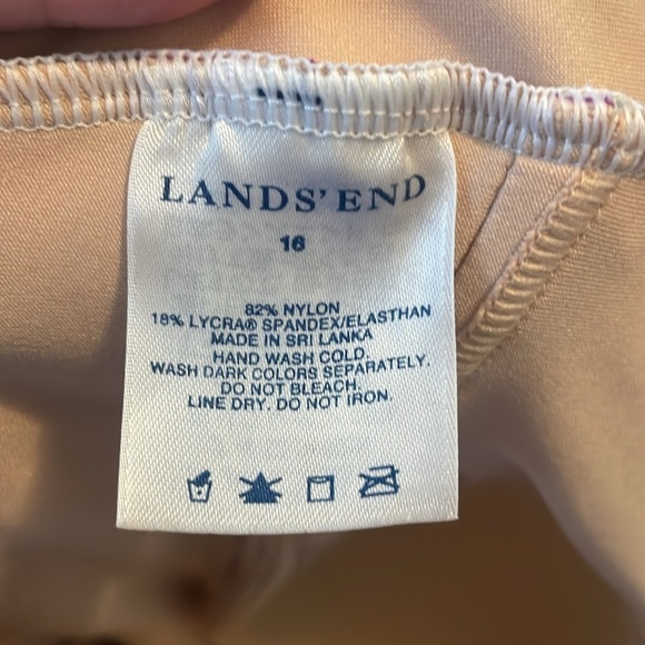 Lands End Womens One Piece Swimsuit Halter Tie Neck Purple Leaf Print 16 - Picture 5 of 5